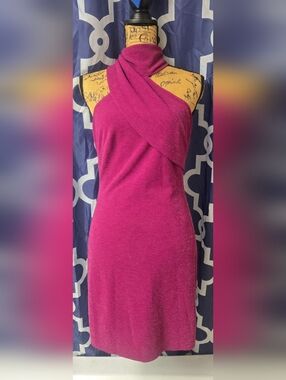 Twist-Neck Fuchsia One-Shoulder Mini Dress